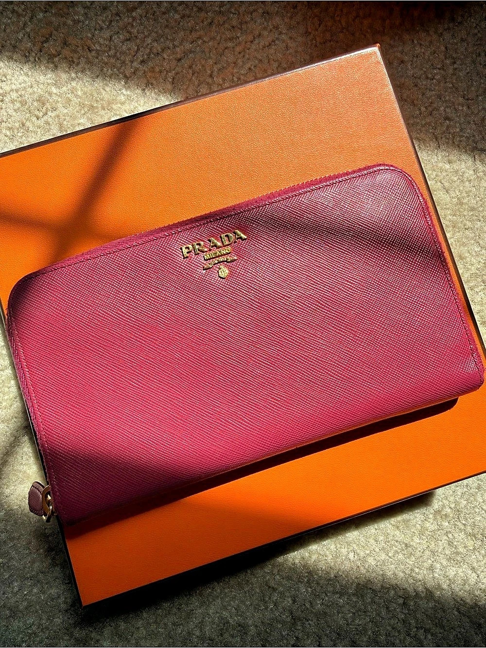 Prada Saffiano Leather Zip-Around Wallet Pink